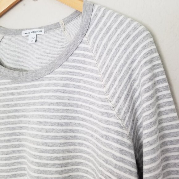 JAMES PERSE Raglan Pullover Sweatshirt Top Gray White Striped Cotton 3 L $145 - Picture 9 of 15